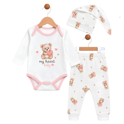 KALPLİ AYICIK PAMUKLU BADİLİ 3 LÜ BEBE TAKIM 506