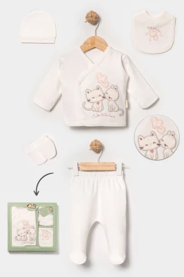 KALPLİ KEDİCİK PAMUKLU KIZ BEBE 5 Lİ ZIBIN SET  3047
