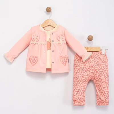 KALPLİ LEOPAR DESENLİ PAMUKLU 3 LÜ BEBE TAKIM 6080