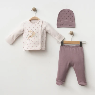 KALPLİ SİNCAP BASKILI PAMUKLU 3 LÜ BEBE TAKIM 5008