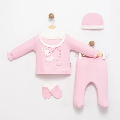 KALPLİ TAVŞAN BASKILI 5 Lİ KIZ BEBE ZIBIN TAKIMI 10169