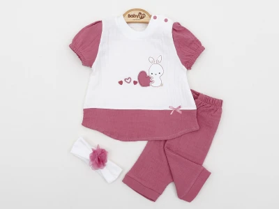 KALPLİ TAVŞAN NAKIŞLI 2 Lİ KIZ BEBE TAKIM 4053