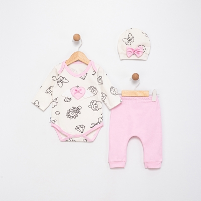KANATLI KALPLİ NAKIŞLI 3 PARÇA BADİLİ BEBE TAKIM 1755