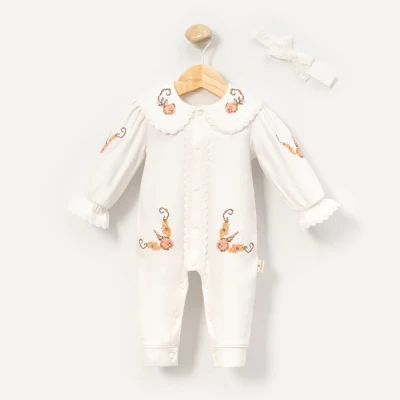 KANAVİÇE NAKIŞLI PAMUKLU KIZ BEBE TULUM 1167