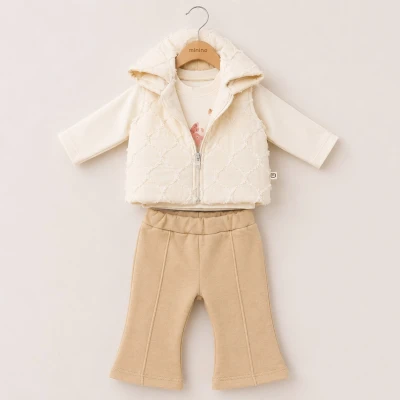 KAPİTONE YELEKLİ 3 LÜ KIZ BEBE TAKIM 8033
