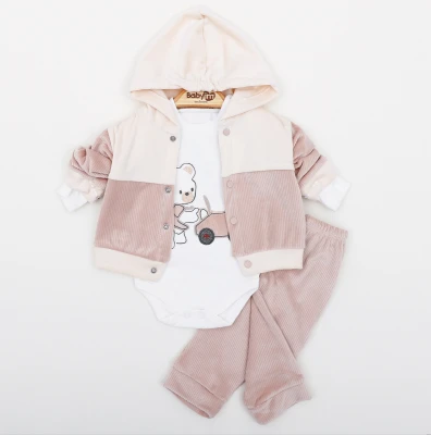  KAPÜŞONLU 3 LÜ KADİFE BEBE TAKIM 2449
