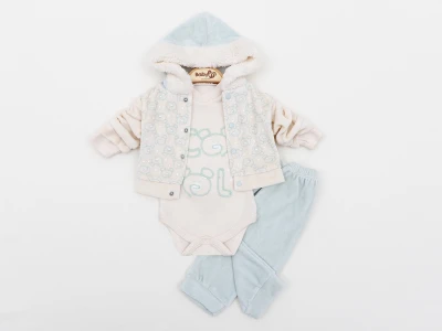 KAPÜŞONLU AYICIKLI KADİFE 3 LÜ BEBE TAKIM 2470