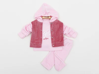 KAPÜŞONLU KADİFE 3 LÜ BEBE TAKIM 2480