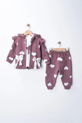 KAPÜŞONLU KALPLİ 3 İP KIZ BEBE TAKIM 26240