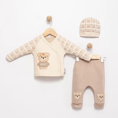 KARE BASKILI AYICIK NAKIŞLI 3 LÜ ERKEK BEBE TAKIMI 20361