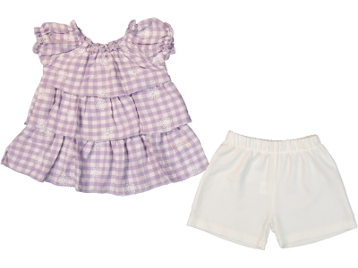 KARELİ ÇİÇEK İŞLEMELİ KIZ TAKIM 25520