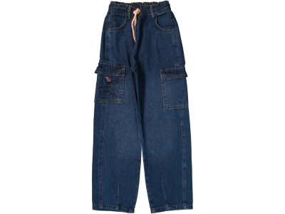 KARGO CEP NAKIŞLI BELİ LASTİKLİ KOT PANTOLON 