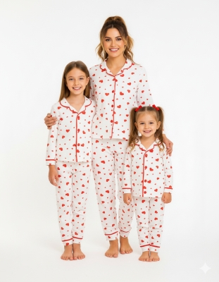 KARIŞIK KALP BASKILI ANNE MODEL PİJAMA TAKIM 3004