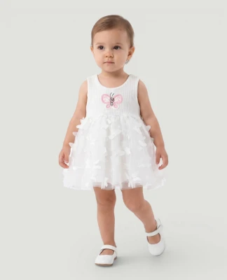 KELEBEK İŞLEMELİ KIZ BEBE TÜLLÜ ELBİSE BADY 0508