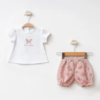 KELEBEK NAKIŞLI TÜL DETAYLI KIZ BEBE TAKIM 6645
