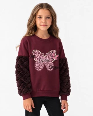 KELEBEKLİ 2 İP ŞARDONLU KIZ ÇOCUK SWEAT  7904