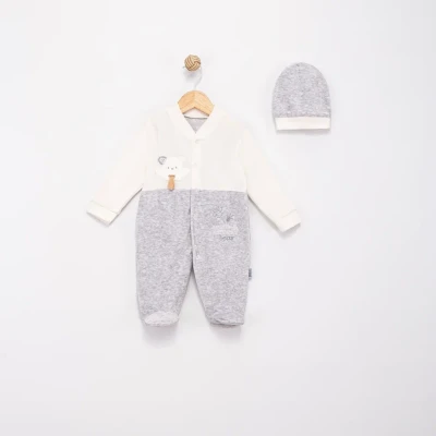 KRAVATLI AYICIK KADİFE BEBE TULUM 1514