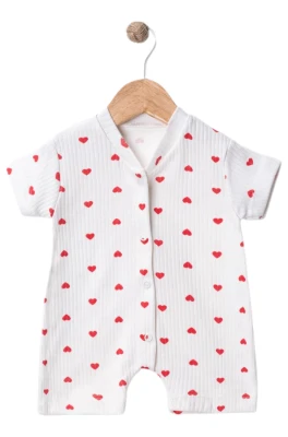 KÜÇÜK KALPLER BASKILI ŞORTLU PENYE BEBE TULUM 300010
