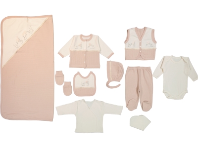KUŞLU NAKIŞLI PÜSKÜL DETAYLI 10'LU SET
