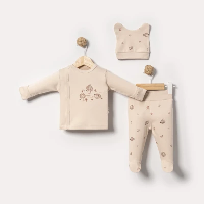 KUZU BASKILI PAMUKLU 3 LÜ UNISEX BEBE TAKIM 9477