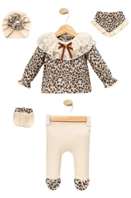 LADY LEOPAR BASKILI KIZ BEBE 5 Lİ ZIBIN SET 2128