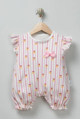 LALE BASKILI FİYONK DETAYLI KIZ BEBE TULUM 0454