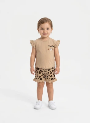 LEOPAR BASKILI İKİLİ KIZ BEBE TAKIM 3158