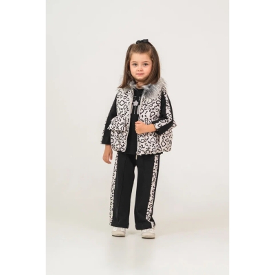 LEOPAR BASKILI YELEKLİ 3 LÜ ÇOCUK TAKIM 7058
