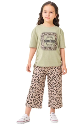 LEOPAR DESENLİ KIZ ÇOCUK KAPRİLİ TAKIM 8235