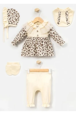 LEOPAR DESENLİ MÜSLİN KIZ BEBE 5 Lİ ZIBIN SET 2127