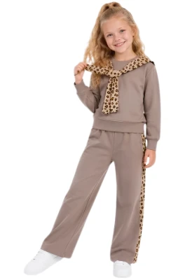 LEOPAR FULAR VE GARNİLİ KIZ ÇOCUK TAKIM 32450