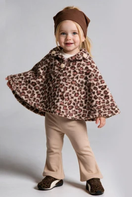 LEOPAR PELERİNLİ 3 İP KIZ BEBE TAKIM 2678