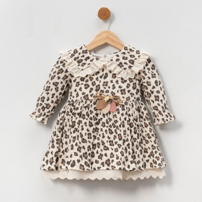LEOPAR TEMALI YAKALI BEBE ELBİSE 5010
