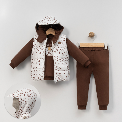LEOPAR YELEKLİ ELYAFLI 3 LÜ BEBE TAKIM 2547