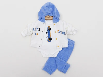 LETS GO KAPÜŞONLU 3 LÜ KADİFE BEBE TAKIM 2441