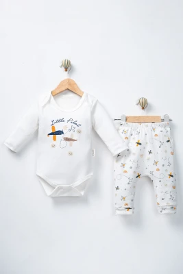 LITTLE PILOT BASKILI BADİLİ ERKEK BEBE 2 Lİ TAKIM 60016