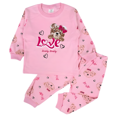 LOVE AYICIK BASKILI 2 Lİ KIZ ÇOCUK PİJAMA TAKIM 1568