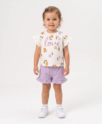LOVE BASKILI İKİLİ KIZ BEBE TAKIM 3163