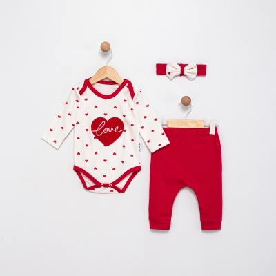LOVE KALP SÜZENE NAKIŞLI 3 PARÇA BADİLİ BEBE TAKIM 1745