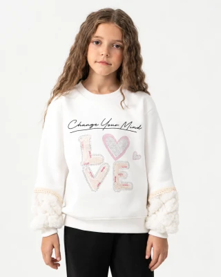 LOVE NAKIŞLI 2 İP ŞARDONLU KIZ ÇOCUK SWEAT 7950