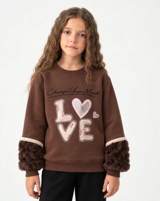 LOVE NAKIŞLI 2 İP ŞARDONLU KIZ ÇOCUK SWEAT  7951