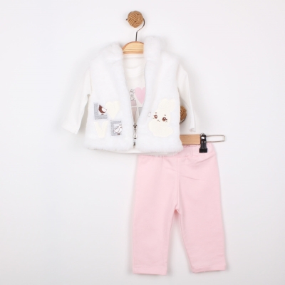 LOVE NAKIŞLI KAPŞONLU PELUŞ BEBE TAKIM 8022