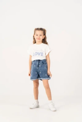 LOVE NAKIŞLI KOT ŞORTLU KIZ ÇOCUK TAKIM 2037