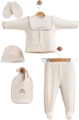 MARİNA NAKIŞLI ERKEK BEBE 5 Lİ ZIBIN SET 513