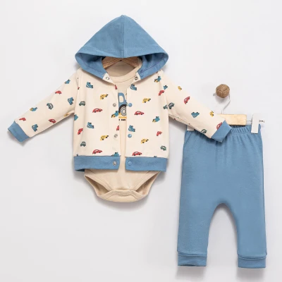 MİNİ ARABA BASKILI 3 LÜ ERKEK BEBE TAKIM 6107