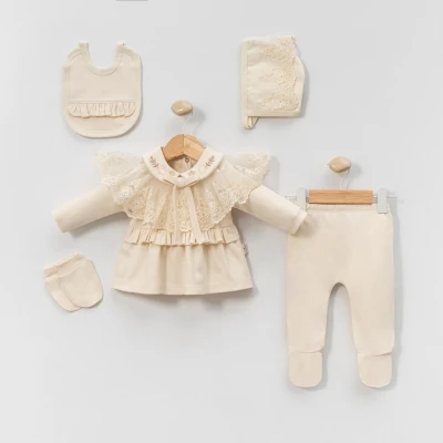 MOBİL DANTEL YAKALI KIZ BEBE 5 Lİ ZIBIN SET 2095