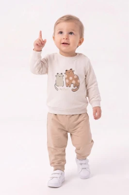 MY FAMİLY KEDİ BASKILI 2 Lİ ERKEK BEBE TAKIM 4055
