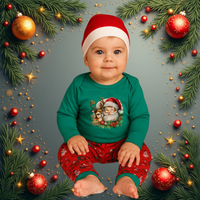 NOEL BABA BASKILI 3LÜ BADYLİ BEBE TAKIM 702