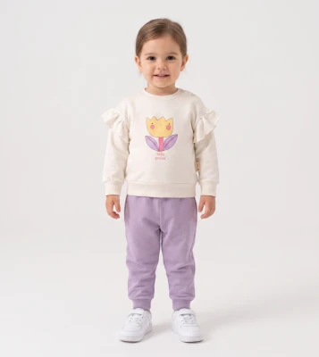 ÖN ÇİÇEK BASKILI 2 Lİ KIZ BEBE TAKIM 3359