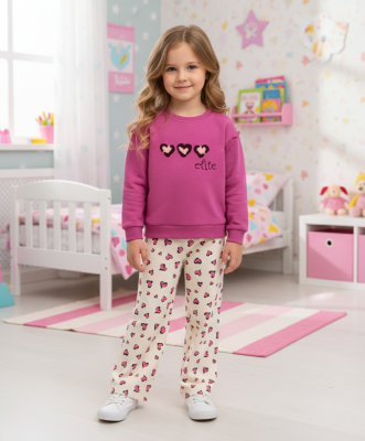 ÖNÜ NAKIŞLI PANTOLON BASKILI KIZ BEBE TAKIM 3080